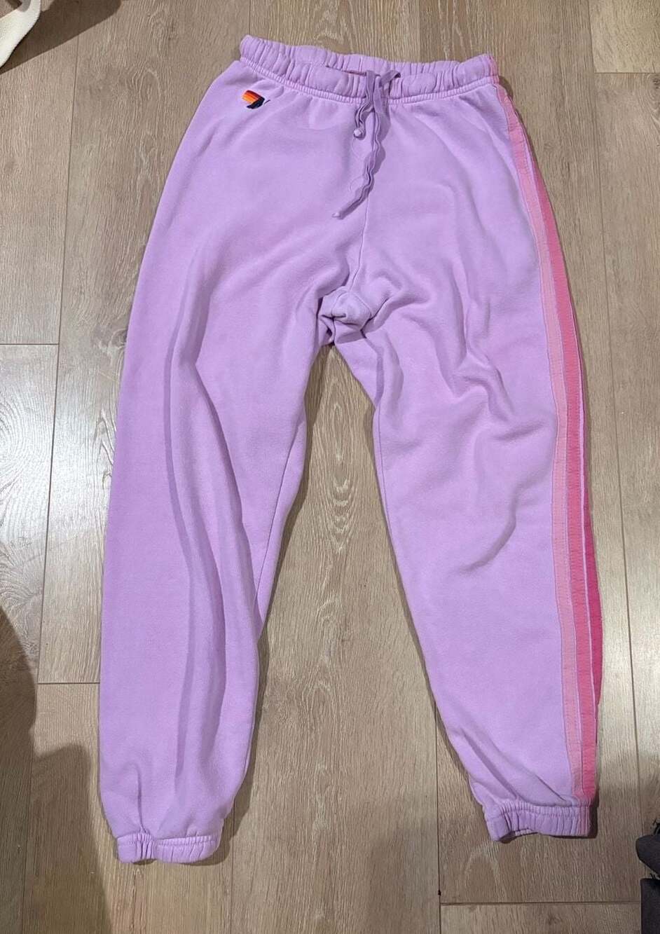 Aviator Nation 5 Stripe Sweatpants in Lavender and Pink